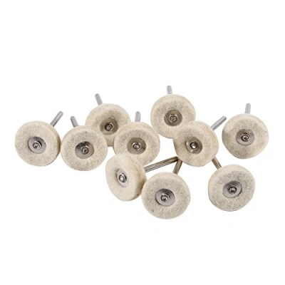 Afbeelding van 10 stks Polijsten Pad Wol Wiel Ronde Vorm Slijpen Hoofd Met Handvat Rotary Tool Voor Metalen Aluminium Roestvrij Staal Chroom Sieraden