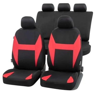 Afbeelding van Autostoelhoes Caledon complete set, universele autostoelhoezen zwart rood, stoelhoezen polyester