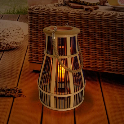 Afbeelding van näve Ledsolarlamp Mand Vlammeneffect, glasinzet voor waxinelichtje, materiaal: bamboe/jute/glas (1 stuk)