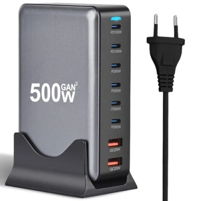 Afbeelding van 500 W USB C oplader, 8 poort, snellader adapter met GaN III en PD 3.1, 6 2 A PPS Charger 100W voeding voor MacBook, iPhone, laptop, iPad, Samsung