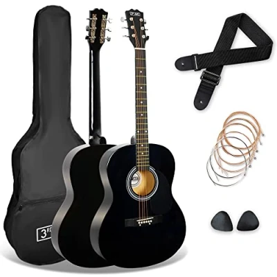 Afbeelding van 3rd Avenue 4/4 formaat akoestische gitaar staalsnaarpakket voor beginners tas, plectrums en reservesnaren zwart