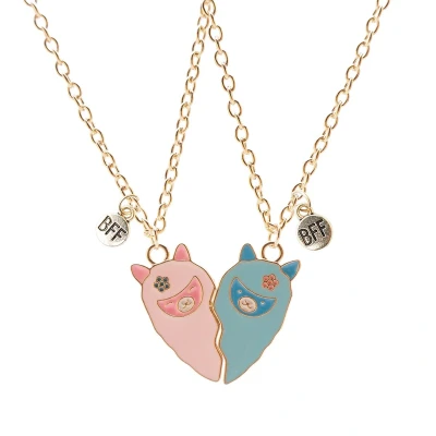 Afbeelding van Kasey Vriendschapsketting Alpaca’s BFF Ketting Voor 2 Vriendschapskettingen Vriendschap Cadeau Roze &amp; Lichtblauw Goudkleurig