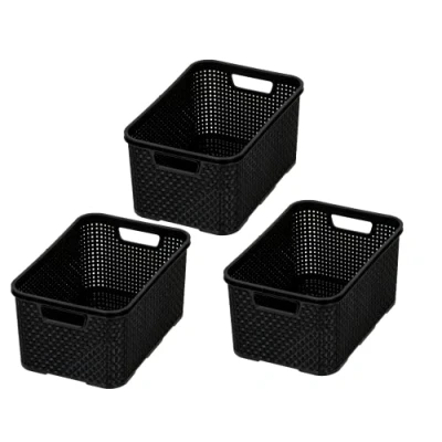 Afbeelding van BranQ Home Essential mand in rotan design, 3 delige set, maat S (28,5 x 19,5 12,9 cm), 7 l, BPA vrije kunststof (polypropeen), zwart, stuks.