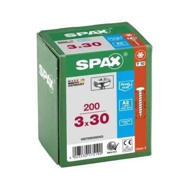 Afbeelding van Spax Spaanplaatschroef cilinderkop RVS T Star T10 3.0x30mm (per 200 stuks)