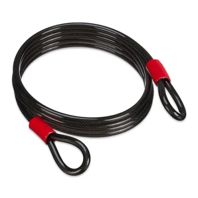 Afbeelding van Relaxdays staalkabel met lussen, Ø 12 mm, mantel, voor fiets, motor en terras, 5 m, geplastificeerde stalen kabel, zwart