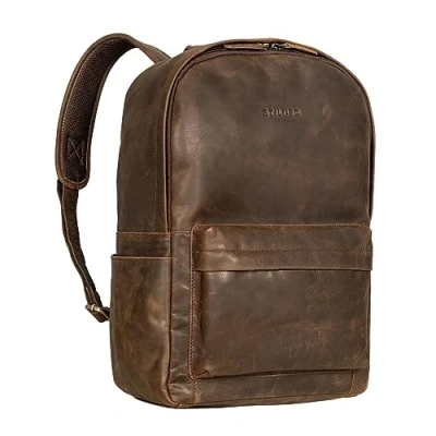 Afbeelding van STILORD &#039;Arik&#039; Leren Rugzak Heren en Dames Vintage Laptoprugzakken 16 Douane dagrugzak school backpack leather sport rugzak, Kleur:zamora bruin