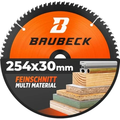 Afbeelding van BAUBECK Zaagblad van 254 x 30, multi materiaal fijne snede, cirkelzaagblad 30 voor hout, aluminium en nog veel meer. 254, compatibel met Bosch GTS 10, PTS Metabo KGS