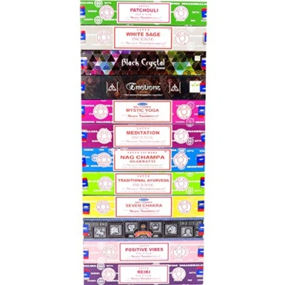 Afbeelding van Satya wierook sticks Patchouli wit salie zwart kristallen emoties mystiek yoga Nag Champa traditionele Ayurveda zeven Chakra superhit positieve gevoelens Reiki (serie 2)