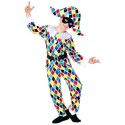 Afbeelding van &quot;Harlequin&quot; (jas, broek, riem, hoed) (140 cm/8 10 jaar)