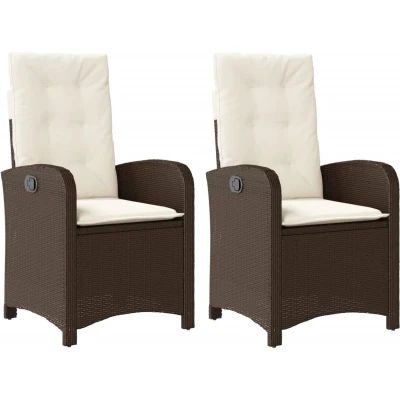 Afbeelding van Tuinstoelen 2 st verstelbaar met kussens poly rattan bruin