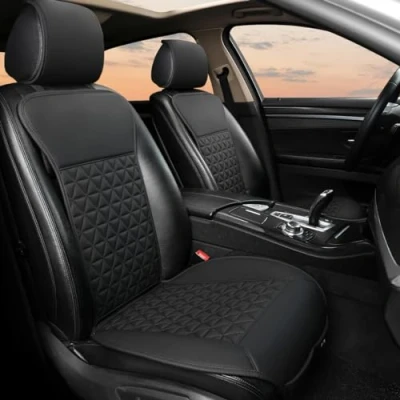 Afbeelding van NOBRAND Black Panther PU Lederen voorste autostoelhoezen Beschermers Compatibel met 95% auto&#039;s Zwart 1 paar