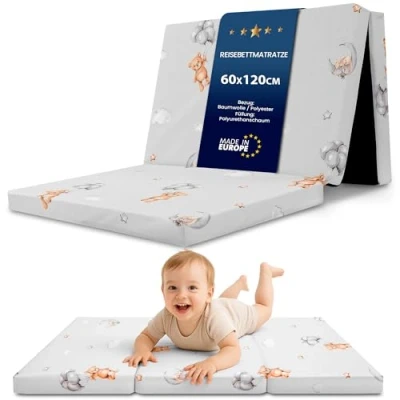 Afbeelding van Klapmatras opvouwbaar reisbed babymatras 60x120 cm Vouwmatras voor kinderen, gastmatras babymatras, bodemmatras, slaapmatras en reisematras Teddyberen