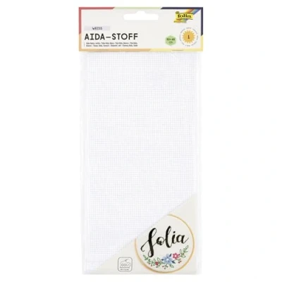 Afbeelding van folia 23402 Aida stof voor borduurwerk, wit, 1 vel ca. 50 x 49 cm