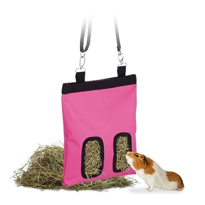 Afbeelding van Relaxdays konijnen hooiruif hooizak cavia hooitas knaagdier voerruif voerdispenser roze