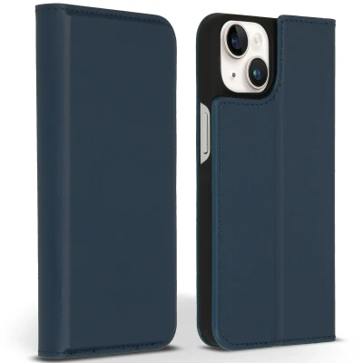 Afbeelding van Apple iPhone 14 Hoesje Echt leder Accezz Bookcase Donkerblauw Telefoonhoesje