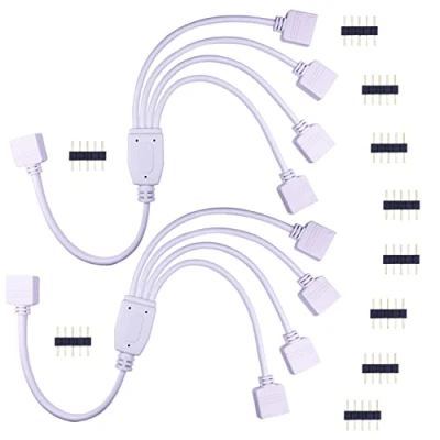 Afbeelding van LITAELEK 2 stuks 5 polige RGBW ledstrip, verdeler, kabel, 1 tot 4 led splitter verlengkabel, connector, snelverbinder, hoekconnector voor 5050 30 cm, wit