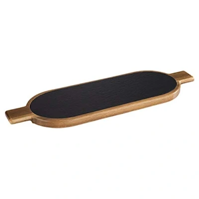 Afbeelding van APS Germany® Borrelplank met Natuurstenen Inlegplateau 2 Delig Serveerplank Hapjesplank Kaasplank 40 x 15 cm