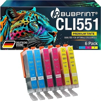 Afbeelding van Bubprint 6 cartridges, compatibel als vervanging voor Canon CLI 551 XL 551XL Pixma IP7200 IP7250 IX6850 IP8750 MG5450 MG5550 MG5650 MG6350 MG6450 MG6650 MG7150 MG7550 MX725 MX920 MX925