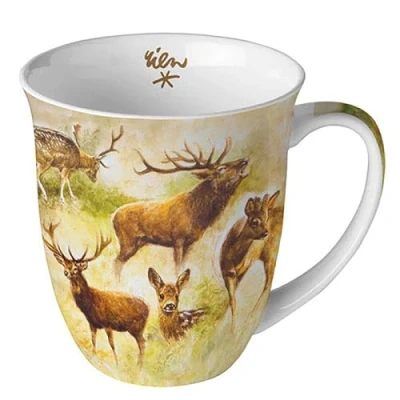 Afbeelding van Ambiente Koffiebeker 400 ml Collage of Deers
