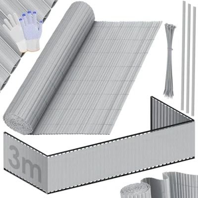 Afbeelding van KESSER® Pvc inkijkbeschermingsmat, inkijkbescherming, balkonbekleding, windbescherming, weerbestendig, versterkte lamellen, voor tuin, balkon, terras, outdoor, balkonomranding, met kabelbinders, lichtgrijs, 100 x 300 cm