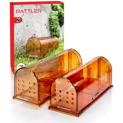 Afbeelding van PATTLER® Extra grote levende muizenval Wezelval vangt ratten met luchtgaten eenvoudige installatie in huis, garage of tuin oranje, 2 stuks
