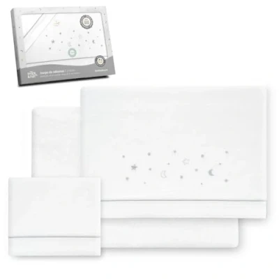 Afbeelding van Interbaby Beddengoedset voor kinderbed, 60 x 120 cm, 100% katoen, warm, zacht, inclusief hoeslaken, dekbedovertrek en kussensloop, ideaal de winter, olifantenballon, hart, wit/beige