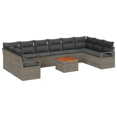 Afbeelding van vidaXL 11 delige Tuin Sofa Set met Kussens Grijs Poly Rattan Acacia