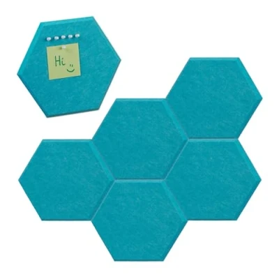 Afbeelding van Relaxdays prikbord vilt set van 6 blauw hexagon zelfklevend memobord keuken