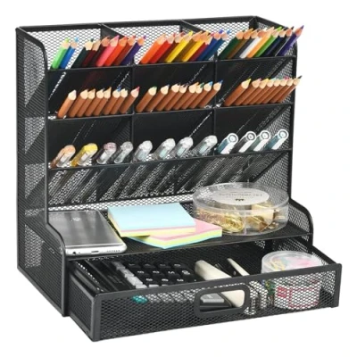 Afbeelding van Marbrasse Schreibtisch Organizer, multifunktionaler Stifthalter, Stift Organizer für Schreibtisch, Büro, Kunstbedarf (schwarzer Stifthalter mit Schublade)…
