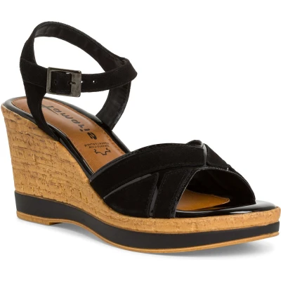 Afbeelding van Tamaris Sandalen met plateauzool, Dames, Maat: 38, Black Leer/ synthetisch