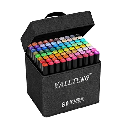 Afbeelding van Vallteng 80 kleuren Dual Tip Twin Marker Pennen Set, Kunstenaar Permanente Schets Manga Pennen, Art Markers ook Genummerd en Gelabeld met de Exacte Kleur