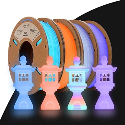 Afbeelding van ERYONE PLA Filament Glow in the Dark 1,75 mm, 3D printerfilament voor printers, 250 g, spoelen 4 kleuren, multicolor/paars/oranjerood/blauw