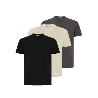 Afbeelding van dandalo 3 PACK Tshirt basic, Heren, Maat: Small, Black ecru smoked