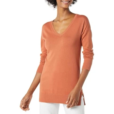 Afbeelding van Amazon Essentials Women&#039;s Lichtgewicht tuniektrui met lange mouwen en V hals (verkrijgbaar in grote maten), Karamel, XL