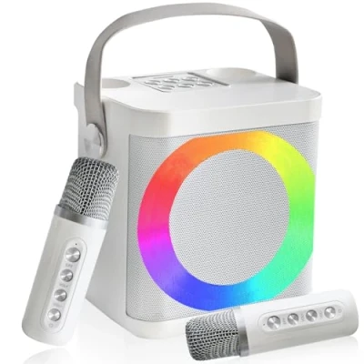 Afbeelding van Karaokemachine, draagbare Bluetooth karaoke luidspreker voor volwassenen, kinderen, met 2 draadloze microfoons en dynamische verlichting, thuisfeestgeschenken, vergadering wit