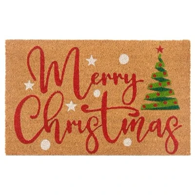 Afbeelding van Hanse Home Kokosdeurmat Kerstmis antislip vuilvangmat natuur voor binnen, deurmat Merry Christmas Tree kokosvezel kokosmat entree en overdekte buitenruimtes 40 x 70 cm