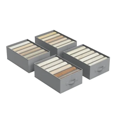 Afbeelding van SONGMICS Set van 2 lade organizers, kast organizers met 6 vakken, opvouwbare kledingorganizers voor garderobe, 42 x 30 17 cm, broeken, kleding, duifgrijs RUS009G02