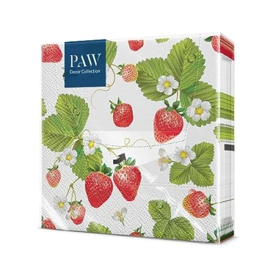 Afbeelding van PAW Papieren Servetten 3 laags (33 x 33 cm) I 20 Stuks Gedrukt met Inkt op Waterbasis Verjaardag Decoratie Ideaal voor Verjaardagsfeestjes, Recepties Kleur: strawberries with bees