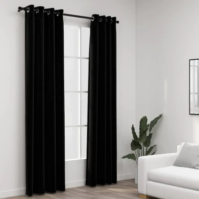 Afbeelding van Gordijnen linnen look verduisterend ogen 2 st 140x245 cm zwart
