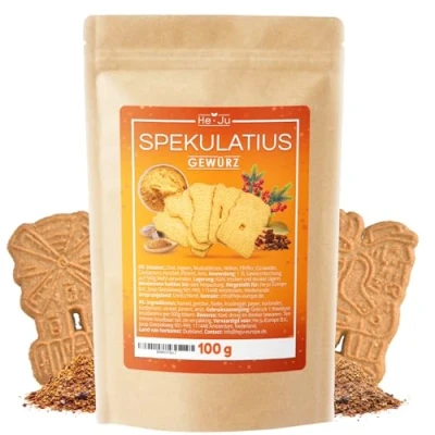 Afbeelding van He Ju Speculatiuskruiden, 1 x 100 g, heerlijke Speculatius kruidenmix, ideaal voor kerstgebak en desserts, veganistisch glutenvrij zonder toegevoegde suikers