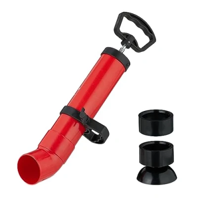 Afbeelding van Relaxdays ontstoppingspomp afvoer, 2 opzetstukken, voor toilet, douche, gootsteenontstopper, perslucht, zwart/rood
