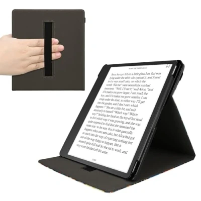 Afbeelding van kwmobile e reader hoesje geschikt voor Amazon Kindle Scribe (2024) hoes Ereader flip case met standaard Kunstleren cover bibliotheek design in meerkleurig