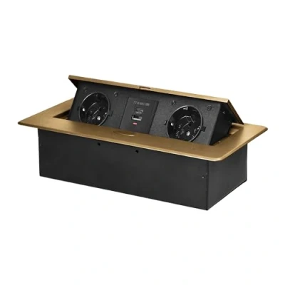 Afbeelding van Miratic Inbouw Stopcontact Werkblad met Vlakke Gefreesde Rand Meubelcontactdoos USB oplader 2 2P+Z (Schuko) 2X (Type A+C, 3,6A) Power Strip voor Bureau Zonder Kabel (Goud)