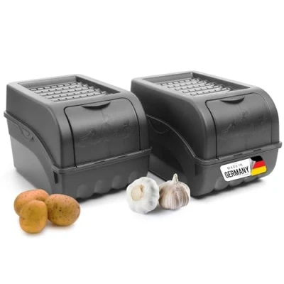 Afbeelding van Novaliv Aardappelopbergdoos, 2 x midel, 5 l, antraciet grijs, uienbox, stapelbaar, aardappelbox, uienopslag, aardappelmand, fruitcontainer, aardappelkist, vershouddoos