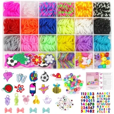 Afbeelding van Uolifrem 2500+ loom bandenset voor kinderen, 22 kleuren, loops, elastieken, starterset, doe het zelf elastieken armbanden, knutselen, loombandjesboxset met accessoires, cadeau meisjes en
