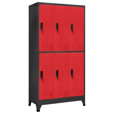 Afbeelding van vidaXL Lockerkast 90x45x180 cm staal antracietkleurig en rood, opbergkast, locker, kluisje, kast, kluis, opslagkast, stalen kantoorkast