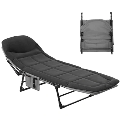 Afbeelding van YITAHOME ligstoel met kussen, 5 standen verstelbare opvouwbare draagbaar 200 kg maximale belasting ligstoelen riem x 65 32 cm zonnebed voor tuinzwembaden camping binnen, zwart
