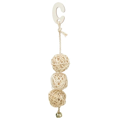 Afbeelding van Trixie 3 Rotan Ballen Met Bel Aan Touw Naturel 24 CM