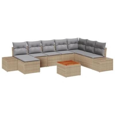 Afbeelding van vidaXL 9 Stuk Tuin Sofa Set met Kussens Beige Poly Rattan Acacia