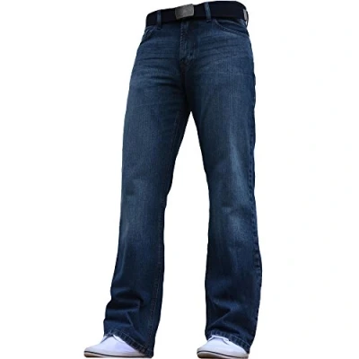 Afbeelding van BNWT heren wijde pijpen bootcut uitlopende blauwe zware denim jeans, Blauw Donkerblauw, 32W x 32L